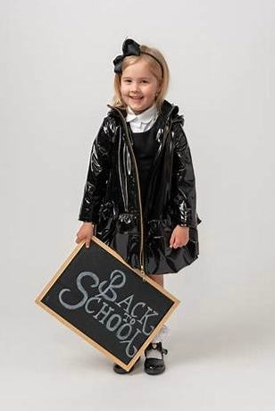 Caramelo Kids AW24 Girls Shiny Bow Fleece Rain Coat Black