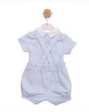 Load image into Gallery viewer, Mintini SS26 Baby Boys Blue Linear Front Top &amp; Short Dungaree Set MB6883