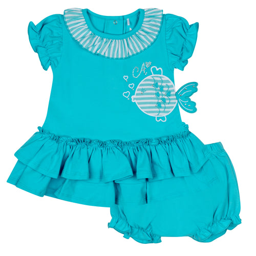 Little A SS24 Little Fish Dress Kim 207 Aruba Blue