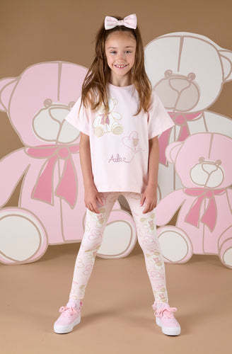 ADee AW24 Baggy Tee Teddy Legging Set Saz Baby Pink