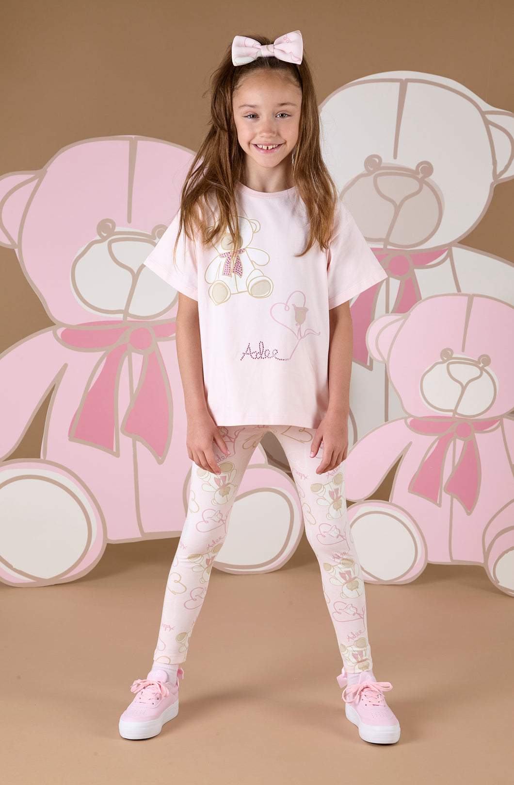 ADee AW24 Baggy Tee Teddy Legging Set Saz Baby Pink