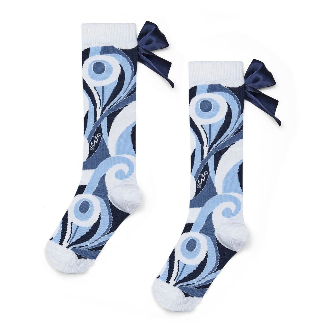 ADee AW25 Swirl Print Knee High Sock Nieve 931 Powder Blue