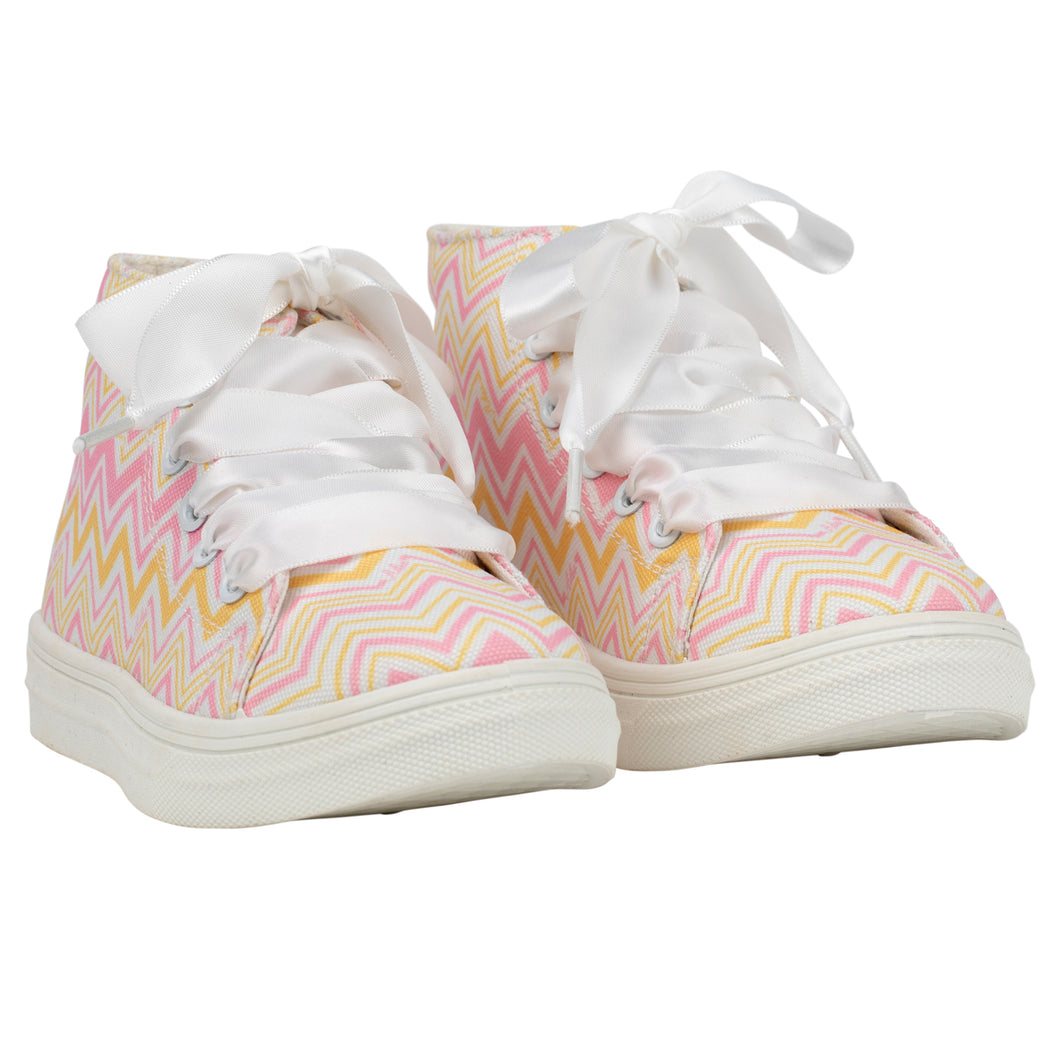 ADee SS24 Printed canvas high top Trainer 102 Pink Fairy