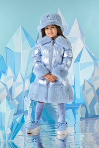 ADee AW24 Metalic Jacket with Faux Fur Trim Sarah 201 Iced Blue