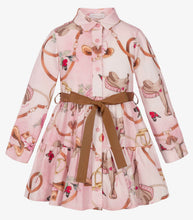 Load image into Gallery viewer, Monnalisa AW26 Girls Pink Cowgirl Print Dress in Cotton Poplin