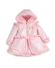 Load image into Gallery viewer, Caramelo Kids AW25 Fur Trim Hood Peplum Coat Pink