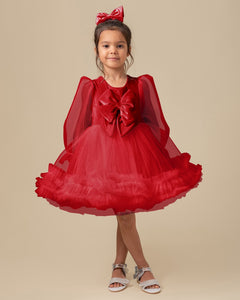 Caramelo AW23 Tulle Balloon Sleeve PARTY DRESS with Velour Bow 0321164