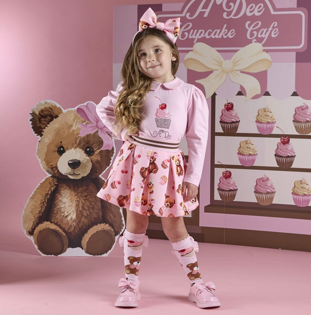 (Copy) ADee AW25 Bear Print Skirt Set 513 Pink Fairy