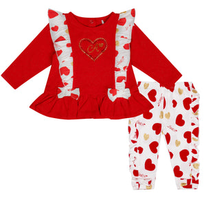 Little A AW24 Heart Print Legging Set Holly 404 Red