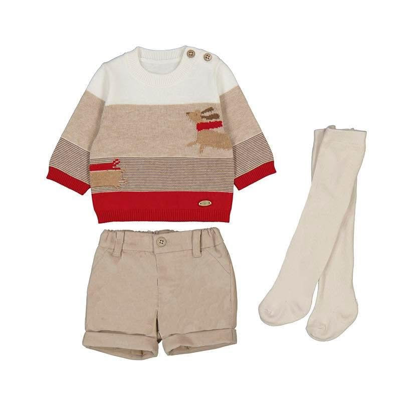 Mayoral AW25 Boys Sweater, Shorts & Tights Set 2259 light Beige