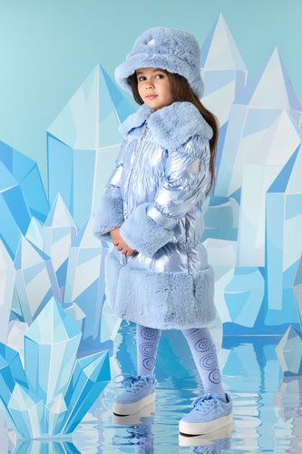 ADee AW24 Metalic Jacket with Faux Fur Trim Sarah 201 Iced Blue