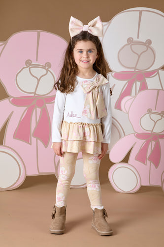 ADee AW24 Teddy PrintBow Legging Set Summer 513 Beige