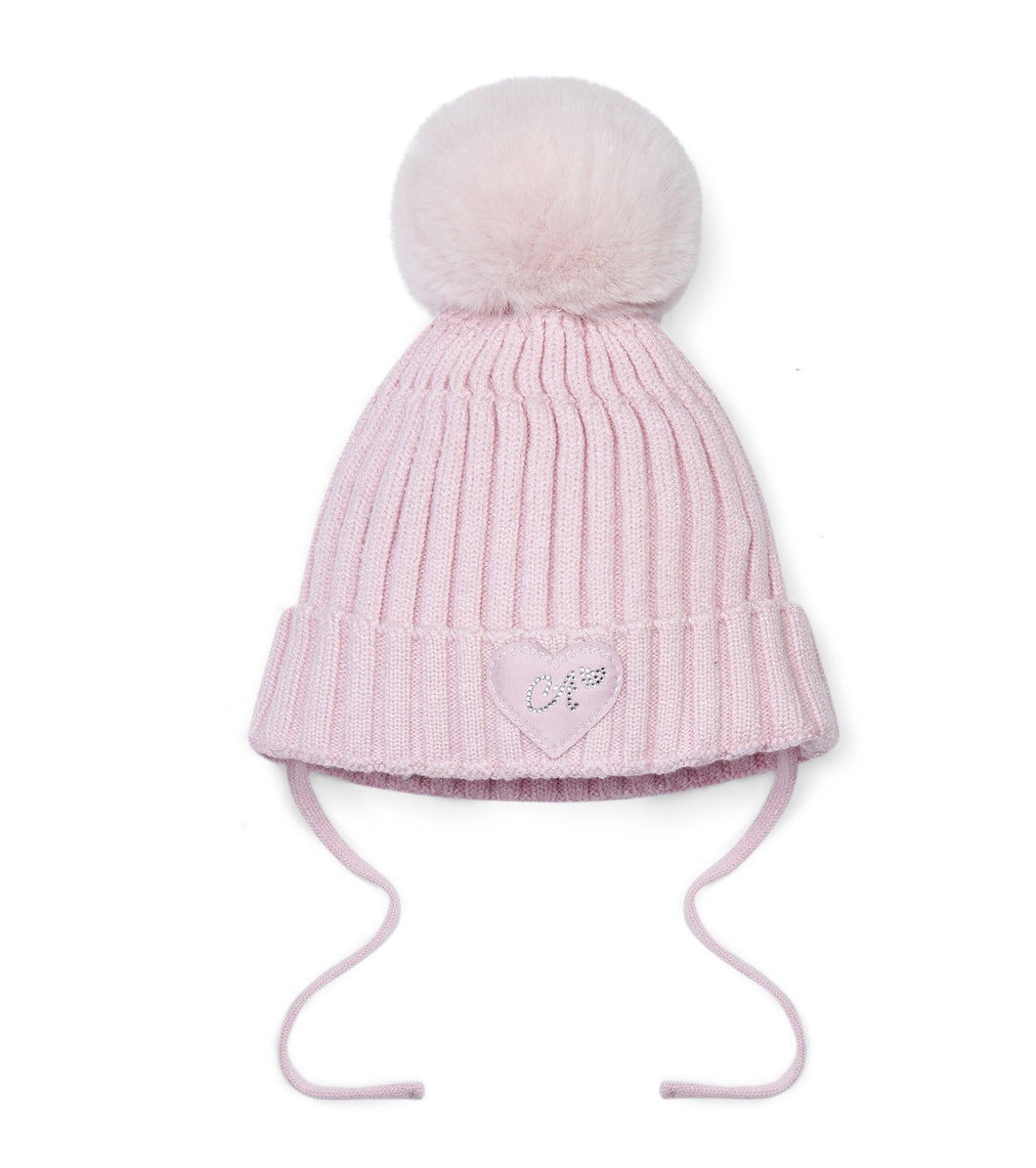 Little A AW25 KnittedLurex Pom Pom Hat 317 Kamila Pink Fairy