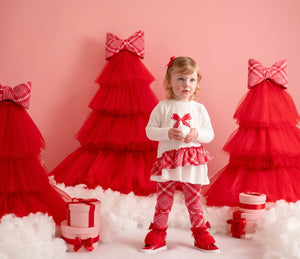 Little A AW25 Bow Check Legging Set 403 Kiara Snow White