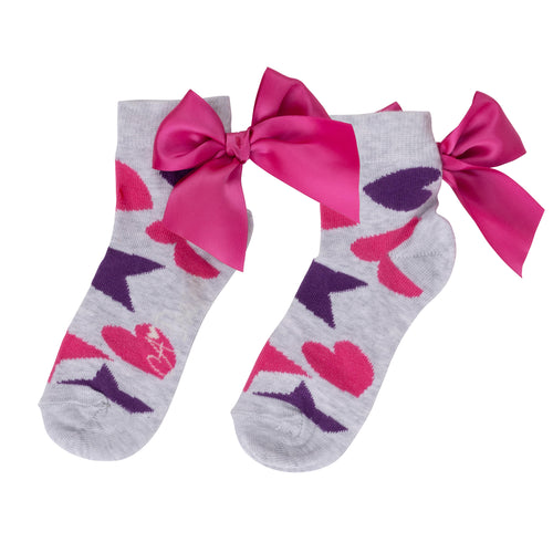 ADee AW24 Hearts and Stars Print Ankle Socks Tammy 930 Light Grey