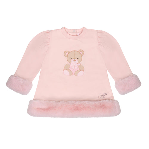 Little A AW24 Fur Detail Bear Dress Goldie 311 Baby Pink