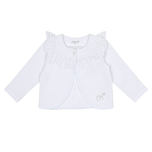 Little A SS24 Broderie Anglaise Cardy Bright White Jessica 103