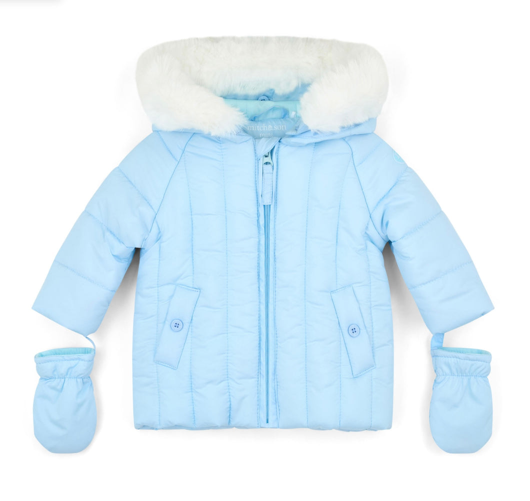 Mitch & Son AW25 Fur Trimmed Padded Jacket 701 Mikey Sky Blue