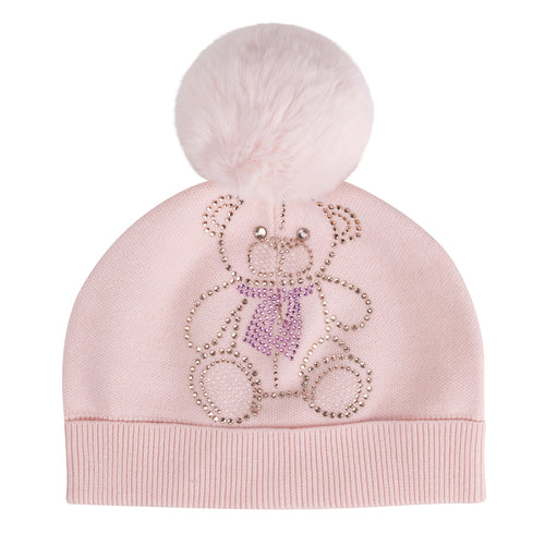 ADee AW24 Knitted Pom Pom Teddy Hat 925 Sabrina Pink