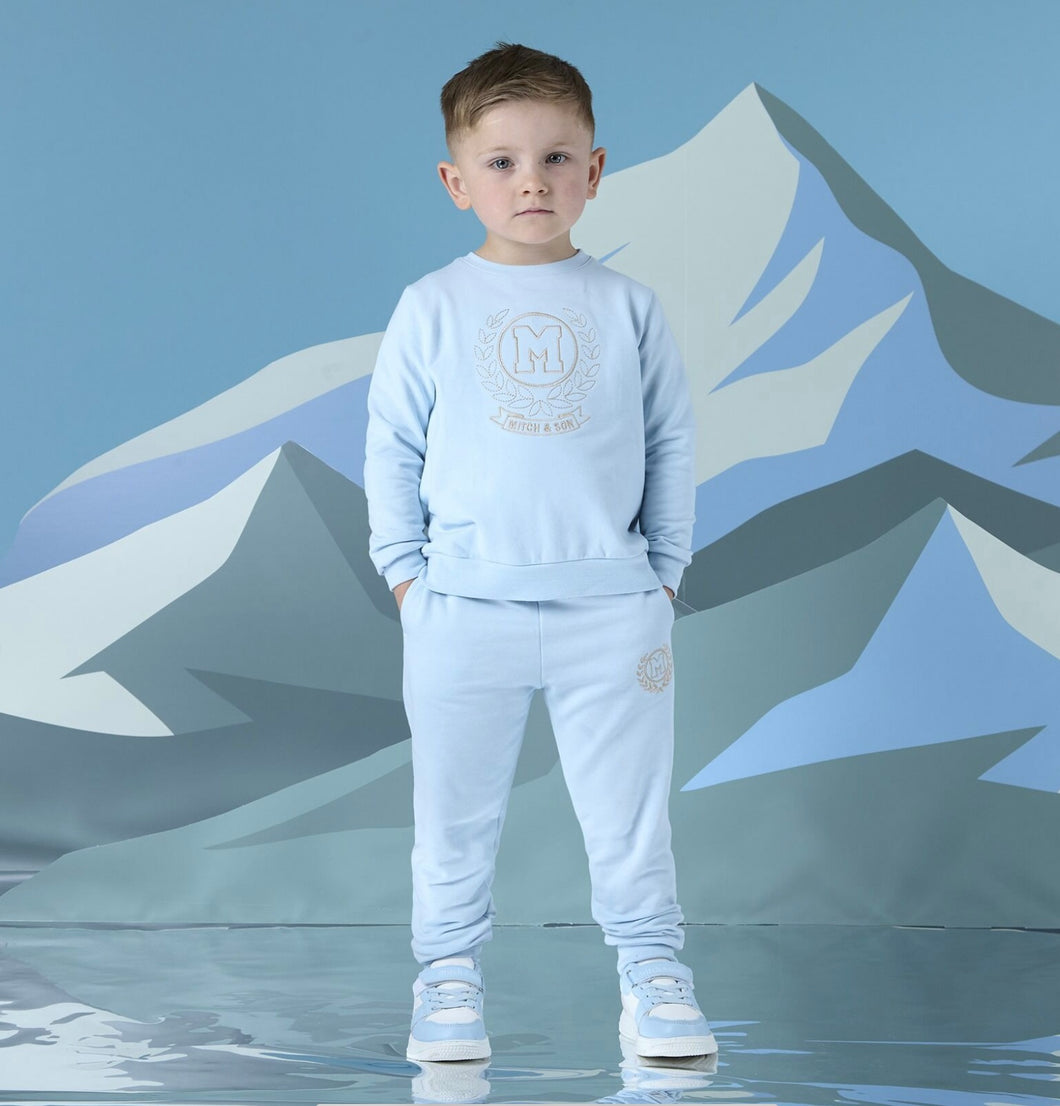 Mitch & Son AW25 Crest Embroidery Crewneck Tracksuit 406 Jaxon Sky Blue