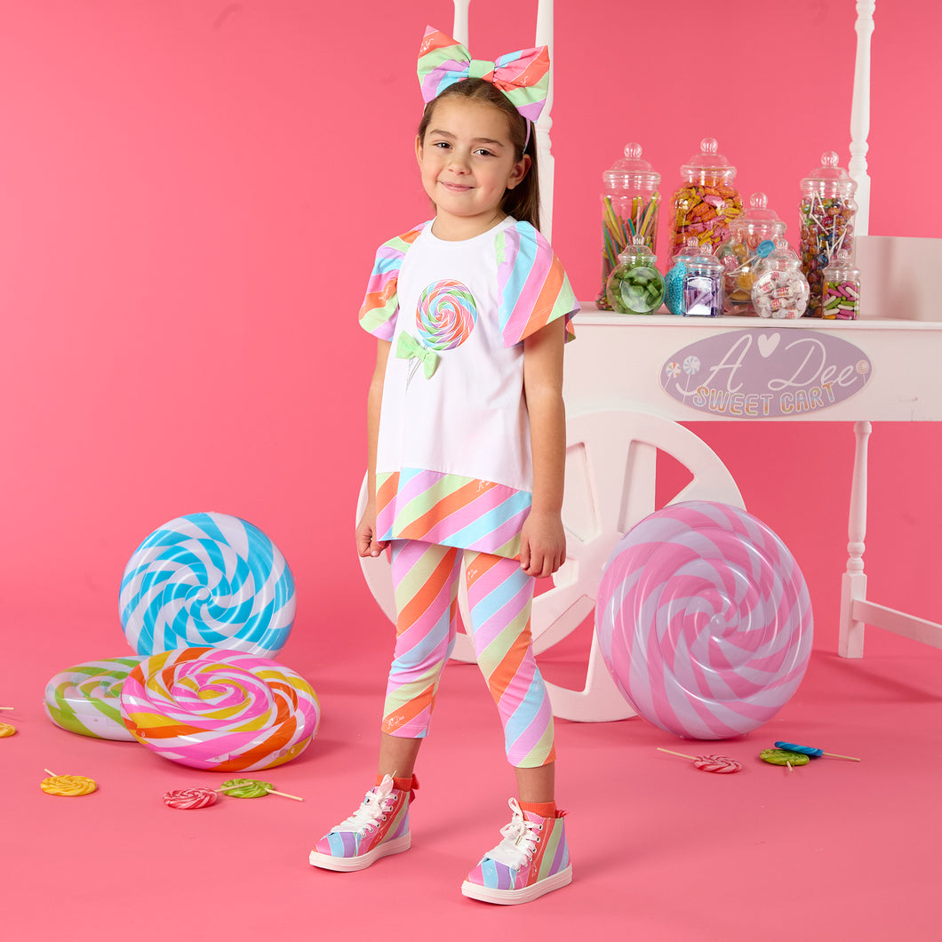 ADee SS25 521 Eva Stripe Lollipop Legging Set Bright White