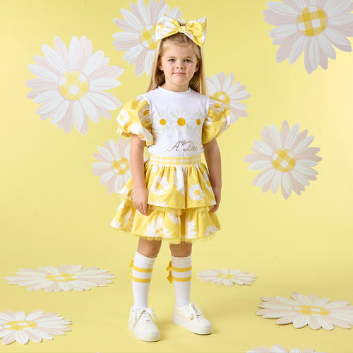 ADee SS25 Daisy Print Skirt Set Dallas 532 Bright white