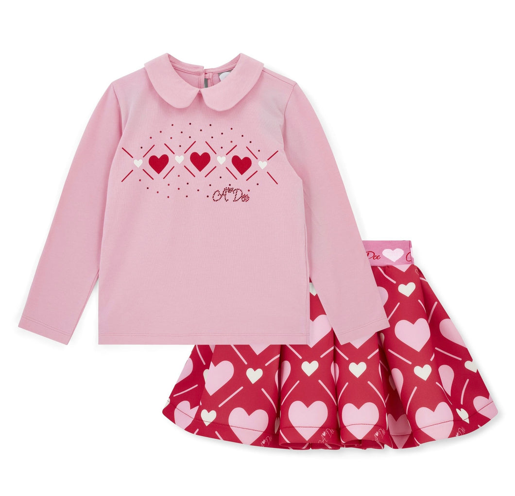 ADee AW25 Heart Print Skirt Set 506 Lyla Peony Pink