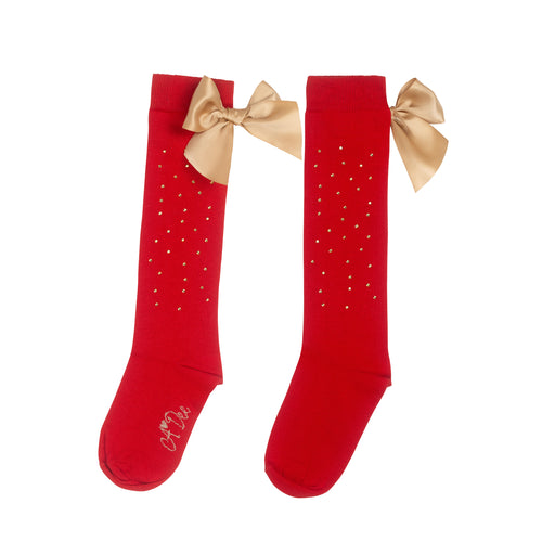 ADee AW24 Diamonte Knee High Socks Rae 913 RED