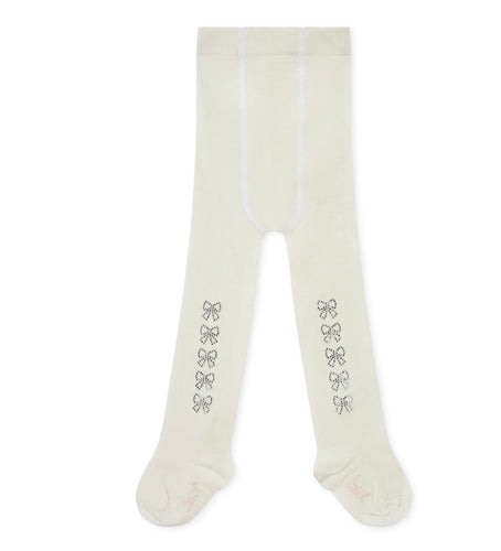 Little A AW25 Bow Diamonte Tights Kamila Snow White 314