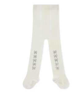 Little A AW25 Bow Diamonte Tights Kamila Snow White 314