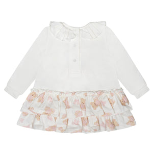 Little A AW24 Bear Print Frill Dress Gloria 310 White