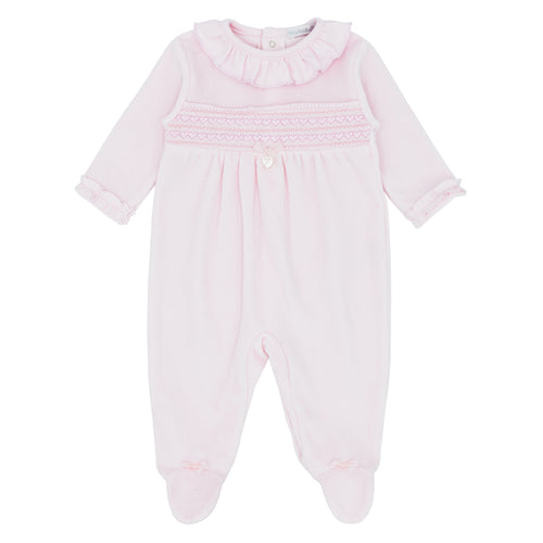 Blues Baby Girls Pink Velour Smocked All In One BB1724