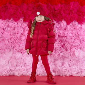 ADee AW25 Padded Jacket with Frill Heart Pockets 201 Red Liliana