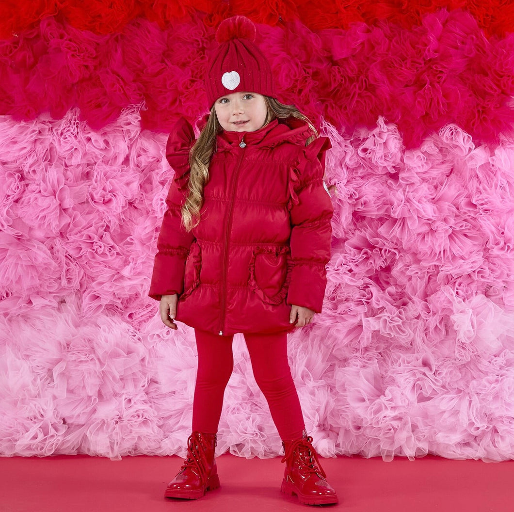 ADee AW25 Padded Jacket with Frill Heart Pockets 201 Red Liliana