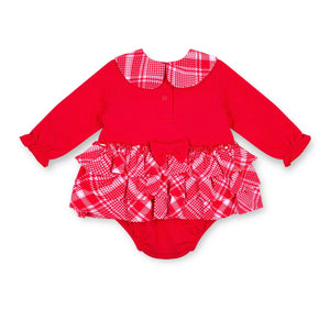 Little A AW25 Check Frill Romper 410 Kacey Red