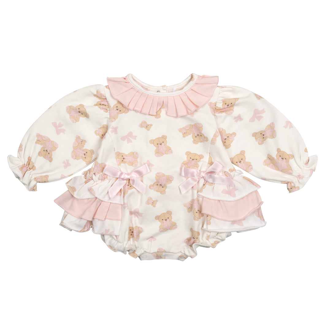 Little A AW24 Bear Print Romper Georgia 305 Snow White