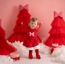 Load image into Gallery viewer, Little A AW25 Bow Frill Sweat Dress 409 Katrina Red