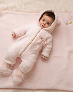 Caramelo AW23 TEDDY Romper with Bow and Gold Trim 2057150 Pink