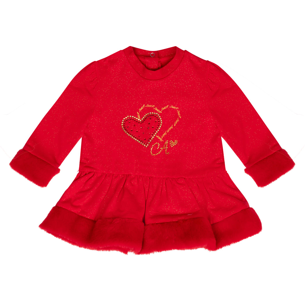 Little A AW24 Heart Faux Fur Dress Harmony 406 Red