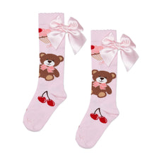 Load image into Gallery viewer, ADee AW25 Bear Print Bow Knee High Sock 914 Leah Pink Fairy