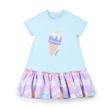 Load image into Gallery viewer, ADee SS26 Sutton 710 Jersey dress with Contrast Ice Cream Frill Soft Blue