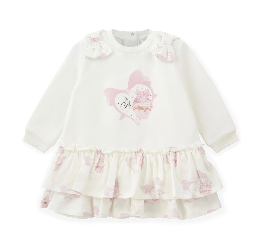 Little A AW25 Cupcake Print Frill Dress 307 Juliet Snow White