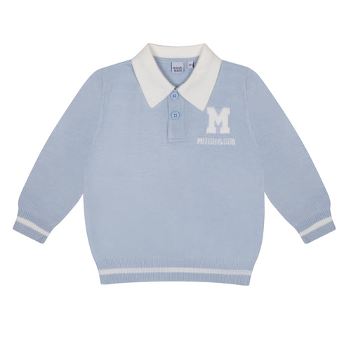 Mitch & Son AW24 Knitted Polo Top 411 Andre Pale Blue