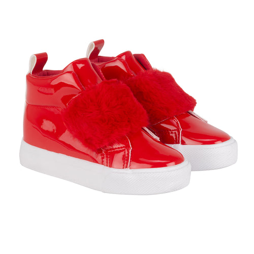 Little A AW24 Faux Fur Strap High Top FUREVER Red