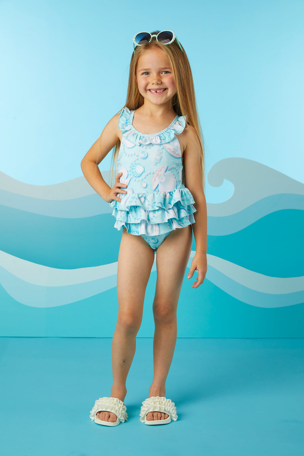 ADee SS24 Pearl Print Swimsuit 716 Ariel Aruba Blue