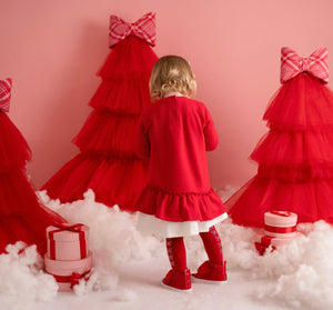 Little A AW25 Bow Frill Sweat Dress 409 Katrina Red