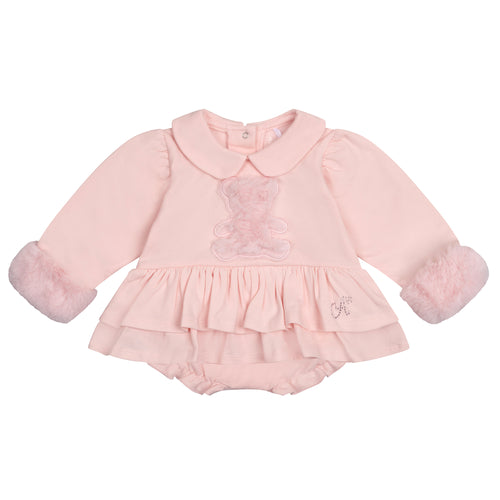 Little A AW24 Faux Fur Bear Romper Gia 306 Baby PINK