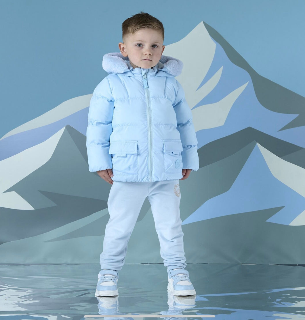Mitch & Son AW25 Fur Trimmer Padded Jacket 401 Jack Sky Blue