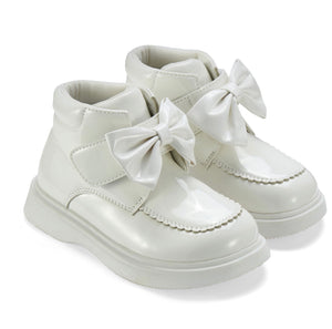 Little A AW25 Bow Boot with Velcro Strap 502 Snow White Bowe