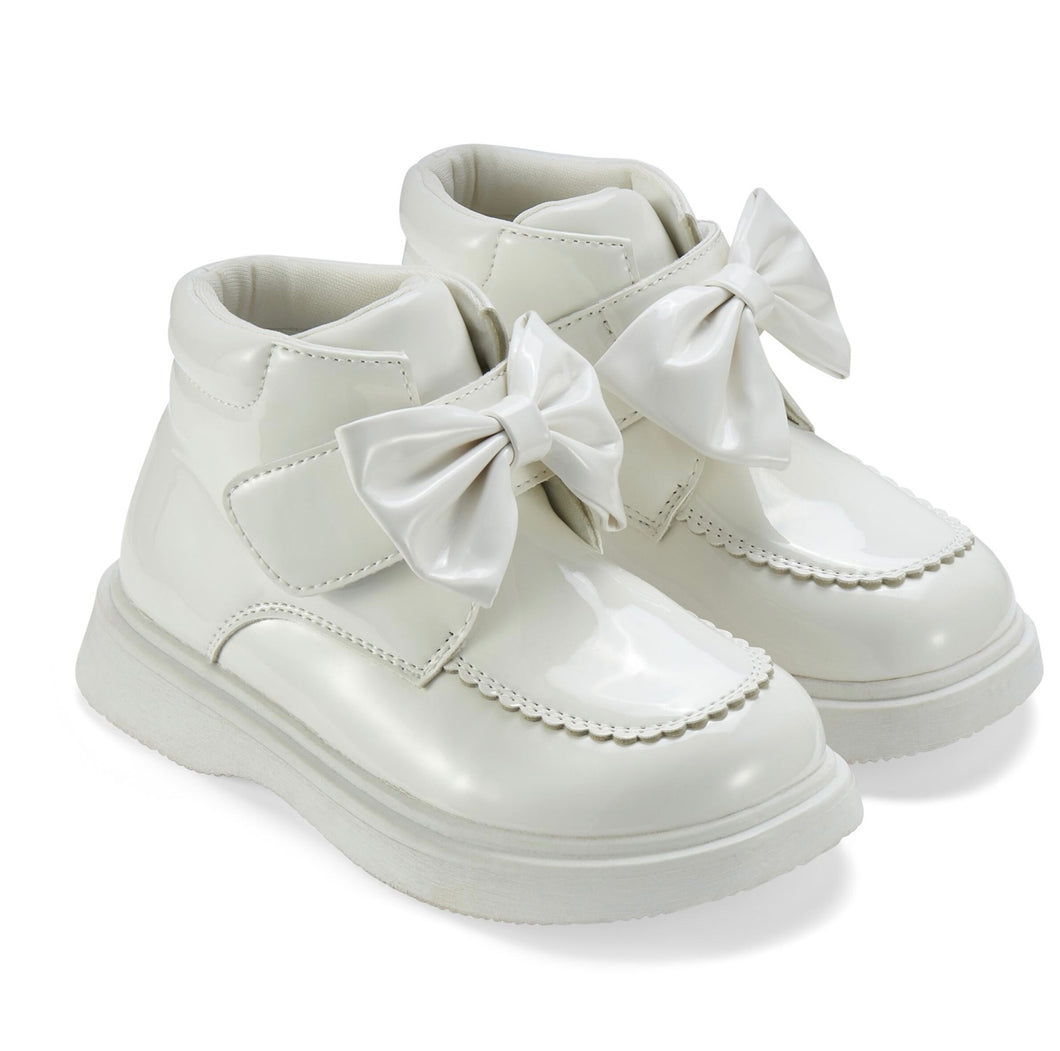 Little A AW25 Bow Boot with Velcro Strap 502 Snow White Bowe